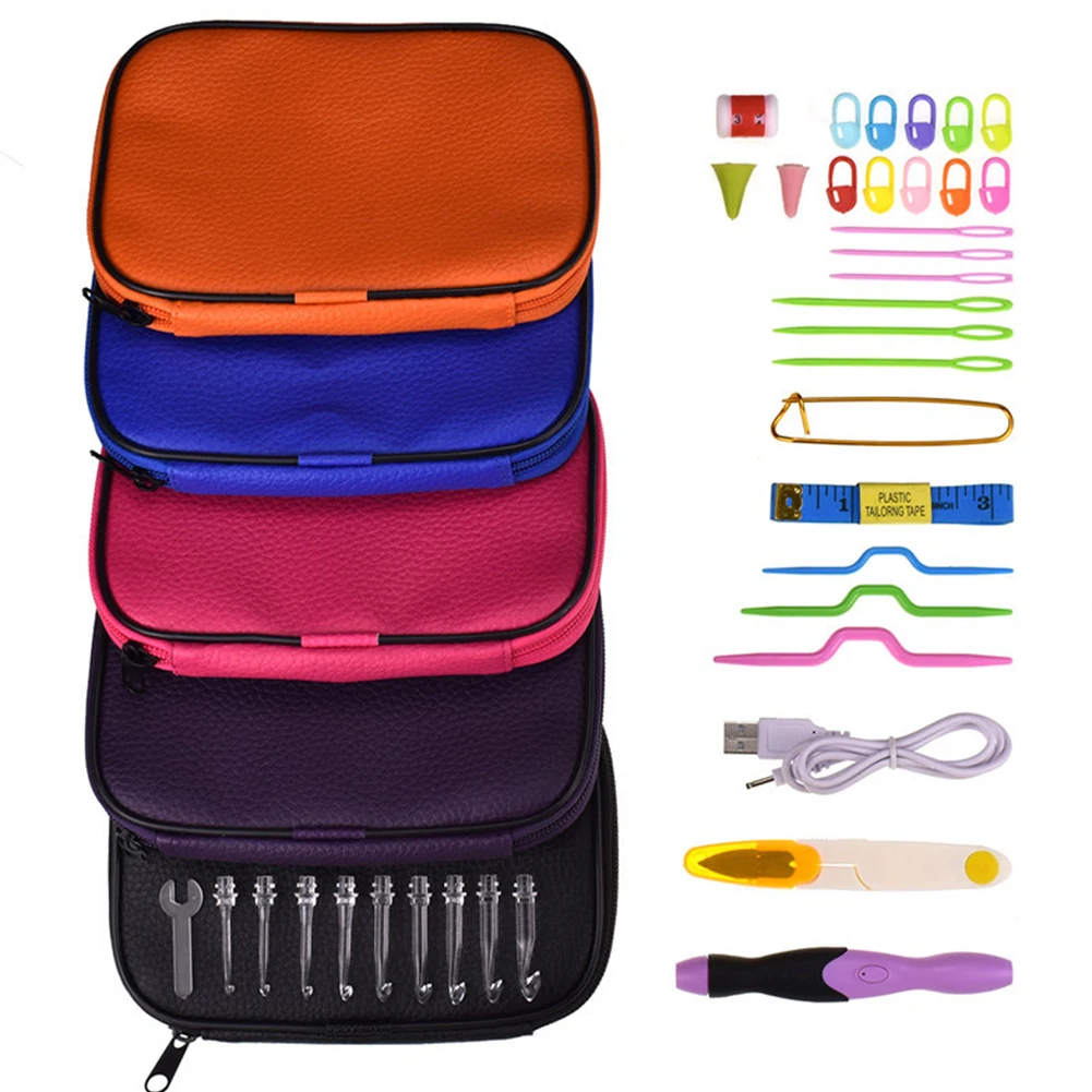 Вязальные спицы Набор крючком для дома с ножницами usb зарядка практичный