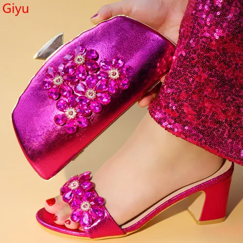 

doershow beautiful fuchsia Italian Shoes With Matching Bags African Women Shoes and Bags Set For Prom Party Summer Sandal!SBE1-5