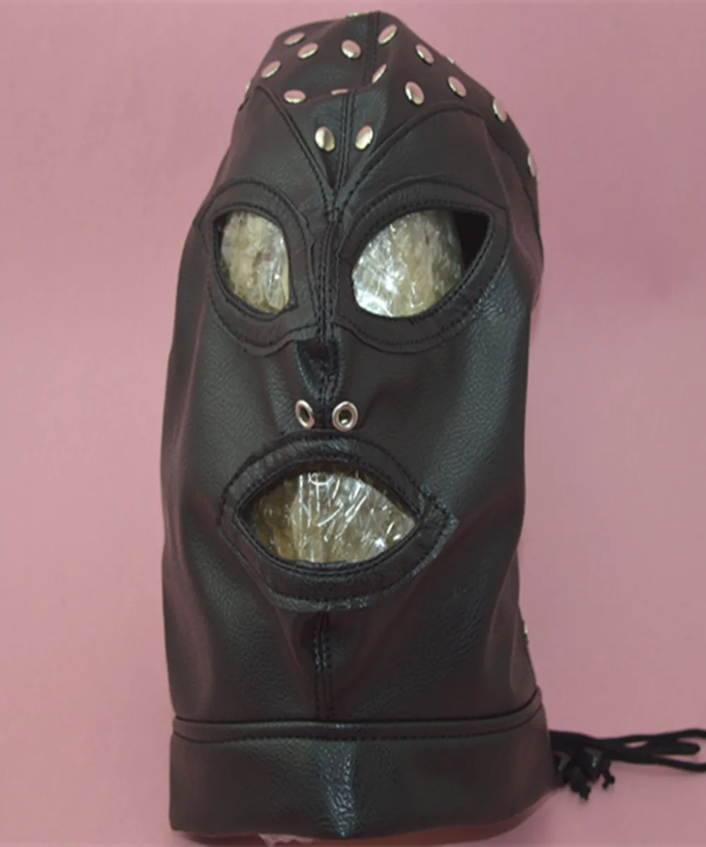 Регулируемый ПВХ кожаный капюшон маска бандаж для головы раб в играх взрослых