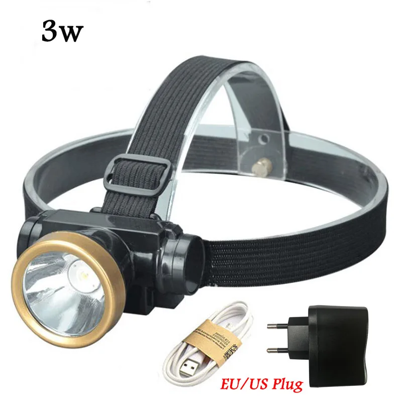 3W Lamp with Charger Высокомощный светодиодный налобный фонарь, фонарь, вспышка, светильник Linterna, фронтальный светильник, USB головной светильник T6, для кемпинга, рыбалки, встроенный аккумулятор - Испускаемый цвет: 3W Lamp with Charger