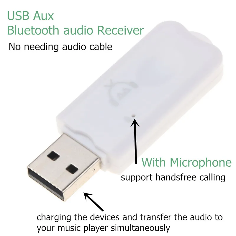 С микрофоном, Мини Bluetooth, приемник громкой связи, USB Aux, беспроводной аудио адаптер для автомобиля, динамик, MP3, музыкальный плеер, без кабеля 3,5 мм