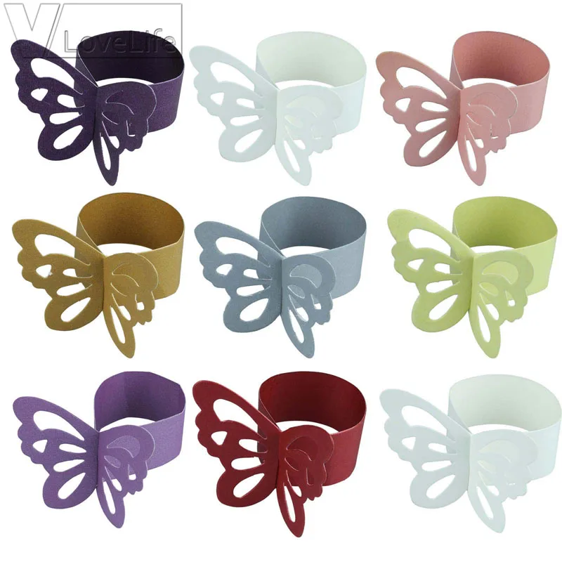 

25pcs Fashion Many Colors Wedding Napkin Holder Paper Butterfly Napkin Rings Weddings Home Party Serviette Table Decoration