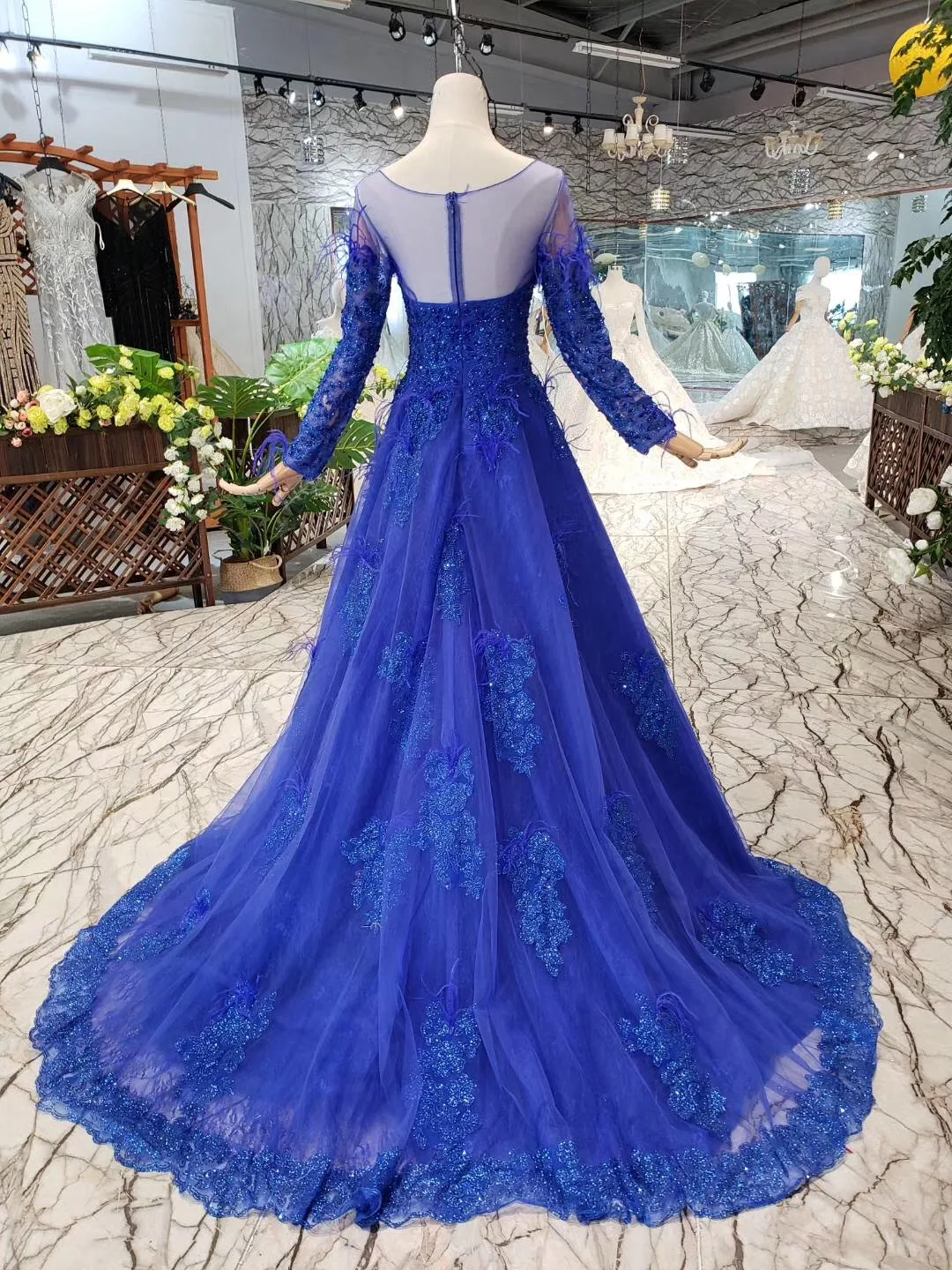 2019 Vestidos De Feathers Gray Blue Prom Dresses Vestido Noite Elegant Cheap Long Beads Lace Appliques Dress | Свадьбы и торжества