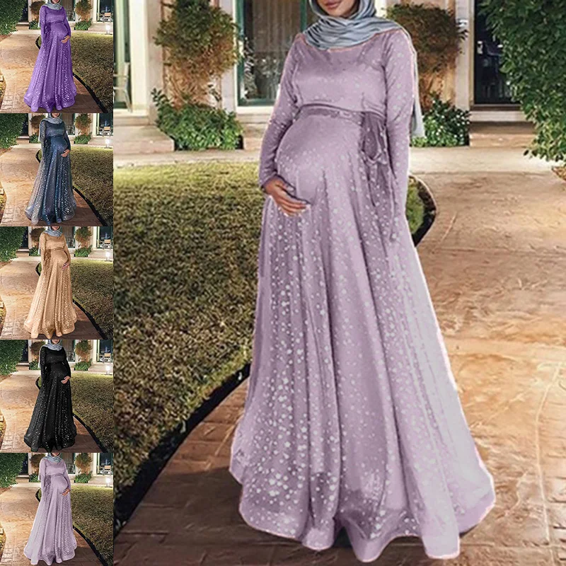 Модное женское мусульманское платье для беременных Одежда Коктейльное Макси