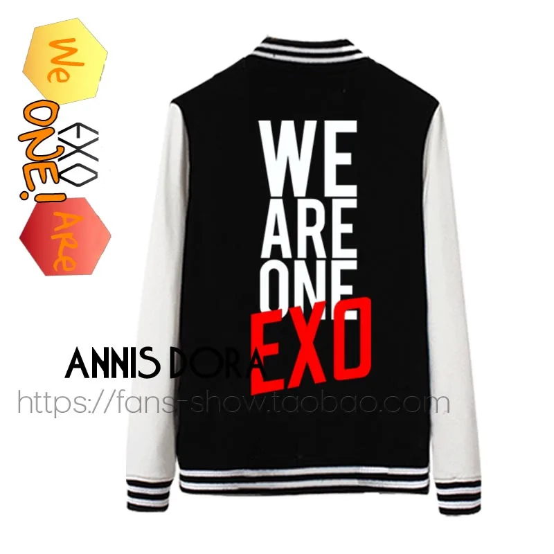 EXO we are one logo kris D.O. baekhyun sehun chanyeol хлопковая флисовая бейсбольная куртка | Мужская