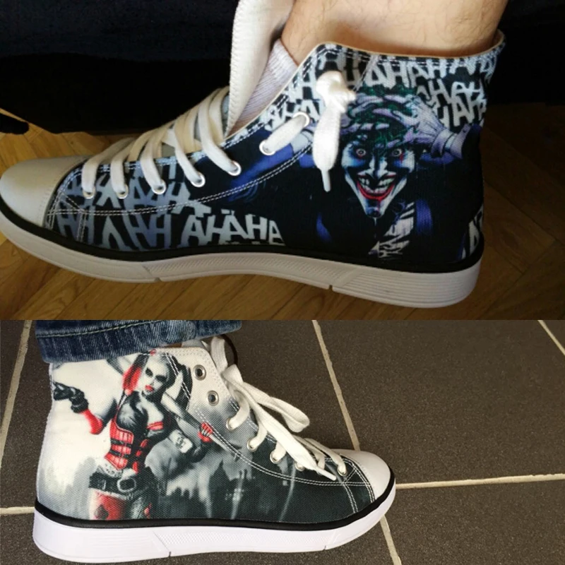 Классическая парусиновая обувь для женщин с высоким берцем забавная принтом