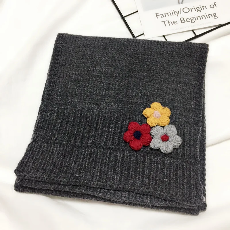 2018 г. осенне-зимний шерстяной вязаный шарф с цветочным узором для девочек Теплый