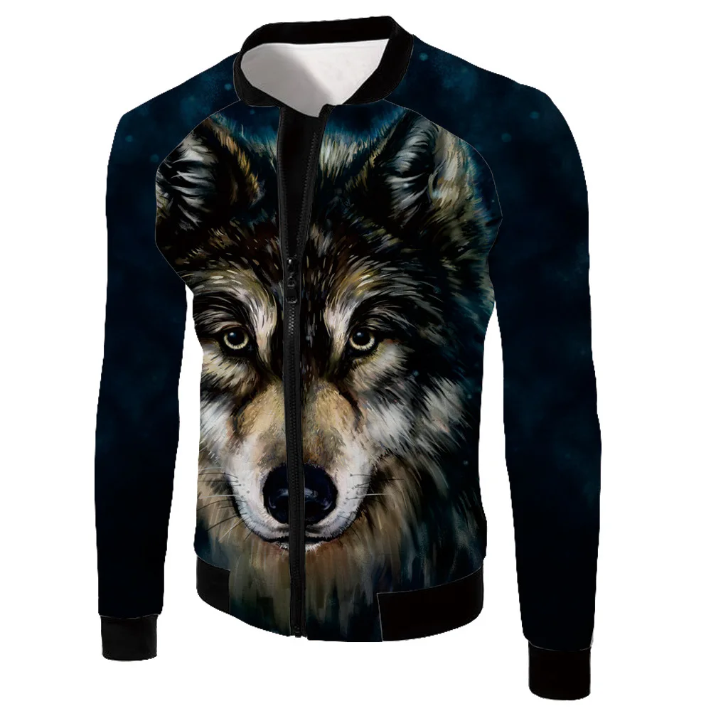 Мужской Бомбер с объемным цифровым принтом волков тонкая куртка длинными