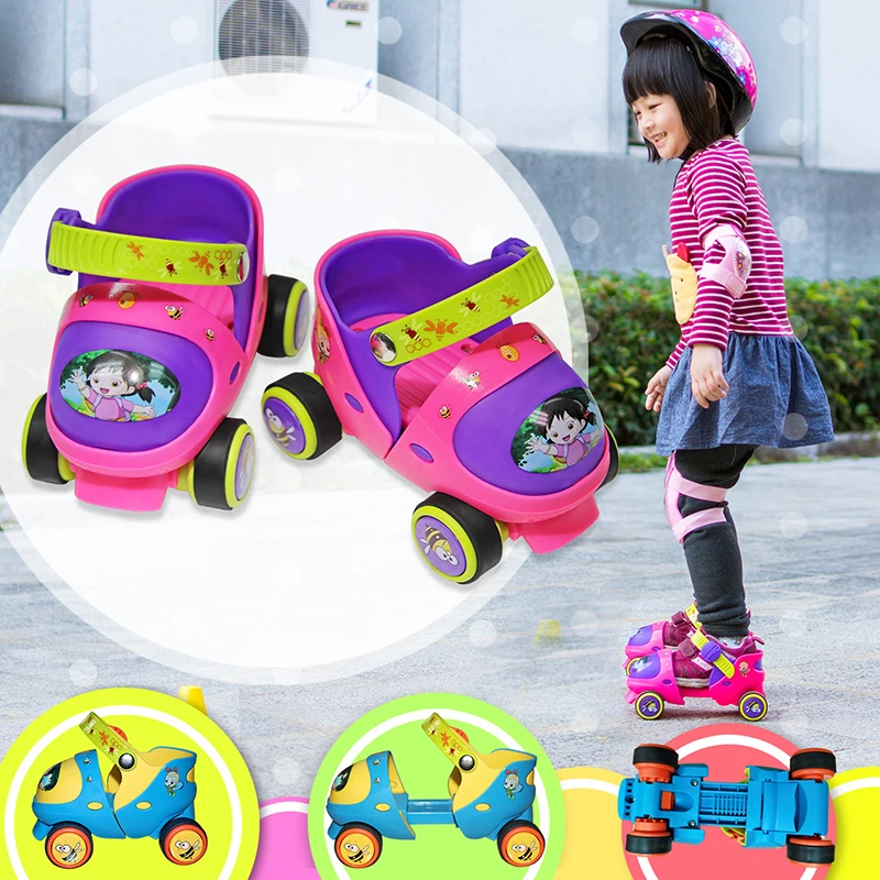 Регулируемые детские роликовые коньки, безопасные, с кнопками, с 4 колесами, скользящие роликовые коньки, детские подарки, Роликовые кроссов...