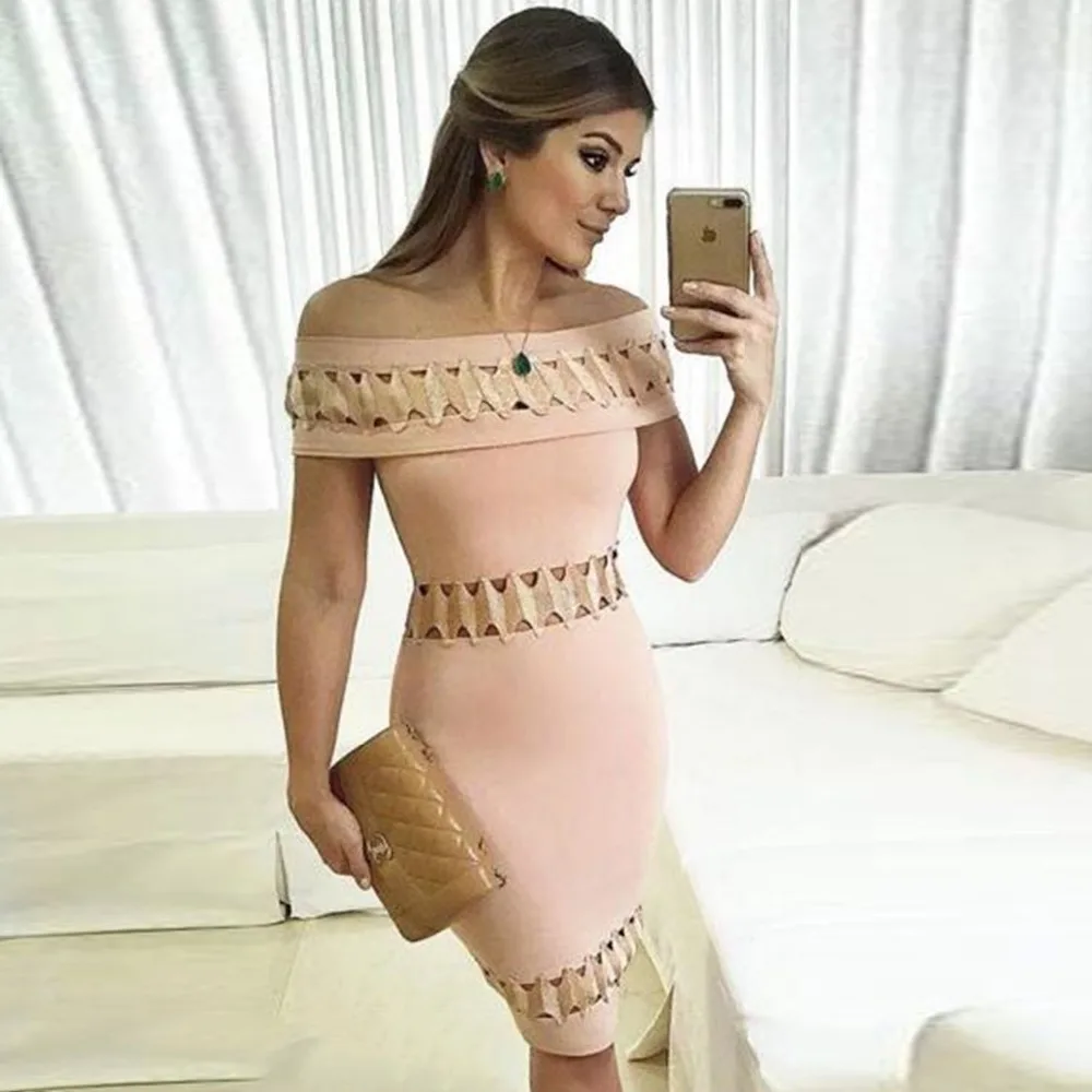 Новое модное женское платье розового цвета с открытыми плечами|bandage dress|fashion women