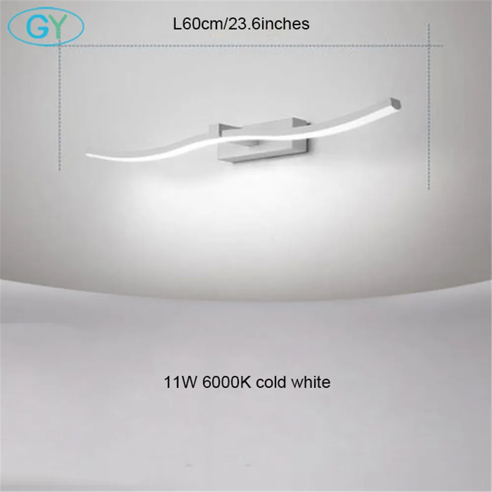 white L60cm cold Дуги волны светодиодный свет зеркала, L40cm L60cm L80cm L100cm черный белый ванная комната спальня амбициозное освещение, miroir lumineux - Испускаемый цвет: white L60cm cold