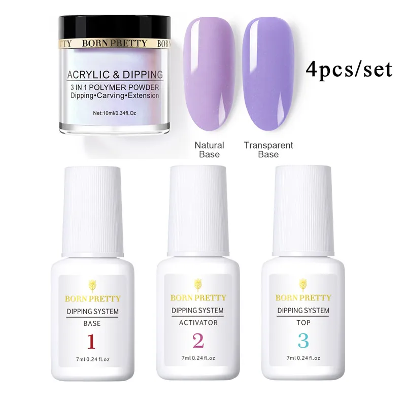 Set 6 BORN PRETTY, 3 в 1, погружающаяся пудра для ногтей, французский блеск для ногтей, набор пудры для ногтей, базовый топ, активатор, набор для украшения ногтей - Цвет: Set 6