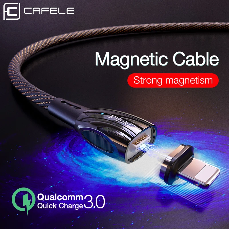 Магнитный USB кабель CAFELE Advanced QC3.0 для iPhone Micro type C зарядный из цинкового сплава Samsung