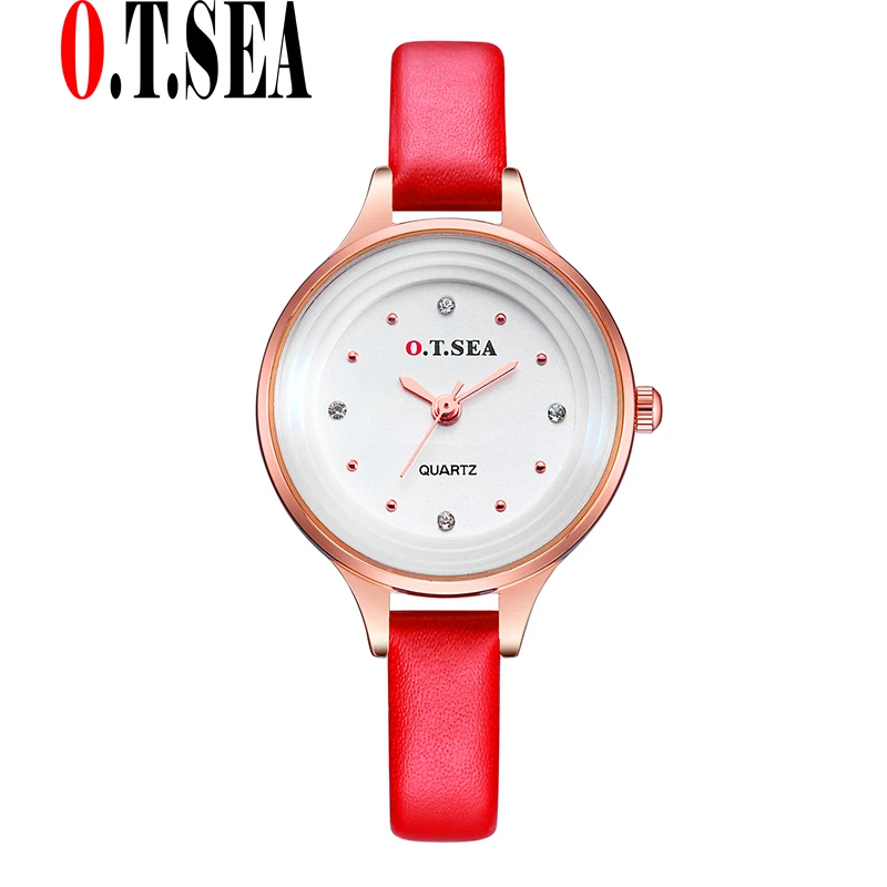 

New Fashion O.T.SEA Brand Leather Watches Women Ladies Crystal Dress Quartz Wristwatches Female Clock OTS116
