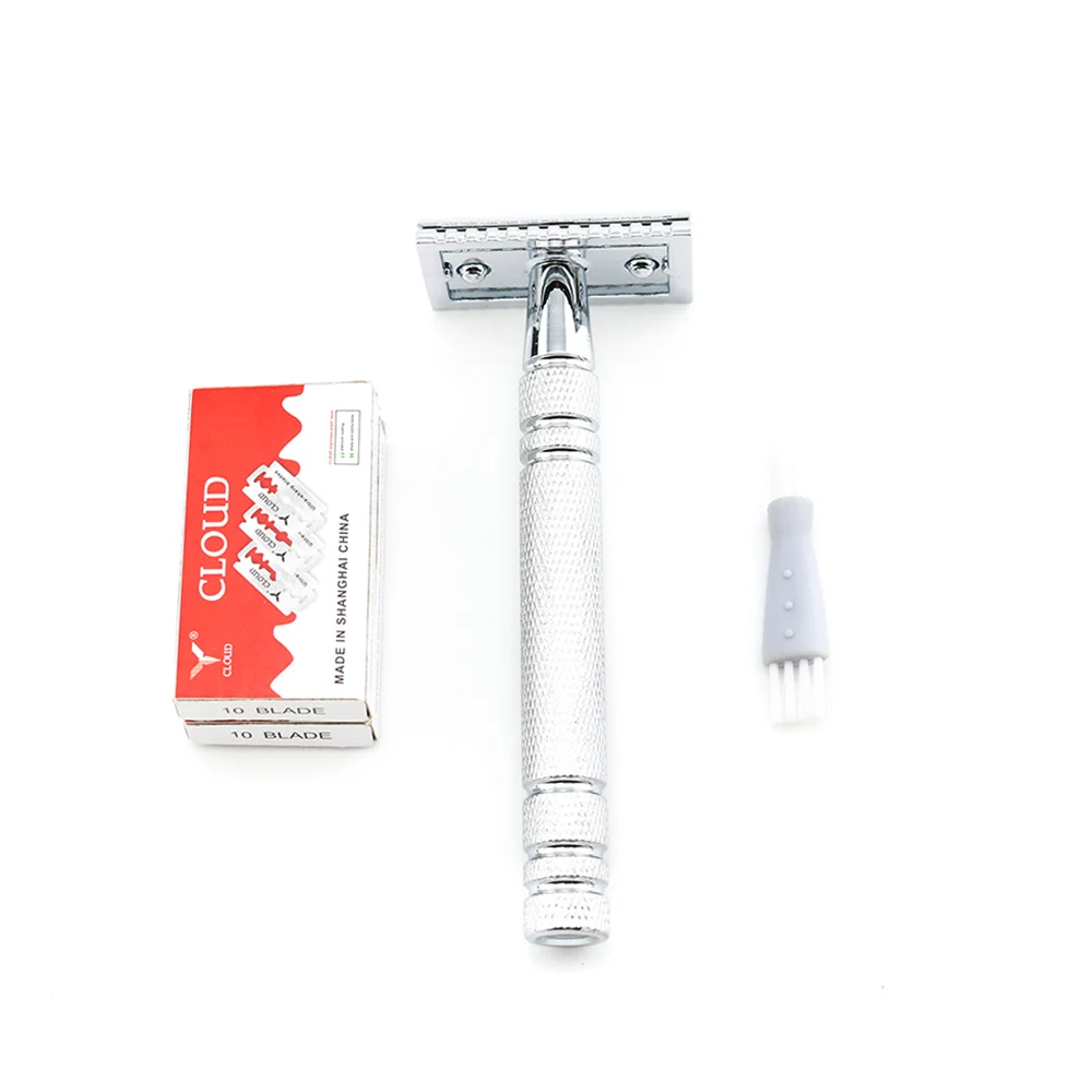 Razor 20Blades Двусторонняя Безопасная бритва для бритья, серебряная ручная бритва, классический стиль 10,8 см, латунная длинная Нескользящая ручка Lyrebird HL2, новинка - Цвет: Razor 20Blades