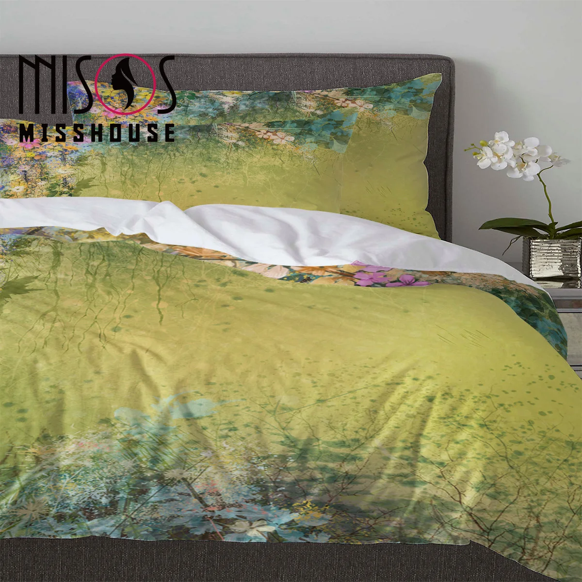 MISSHOUSE Bedding Sets Flower Spring Home Textile 3pcs Duvet Cover Set Comforter Pillowcases | Дом и сад