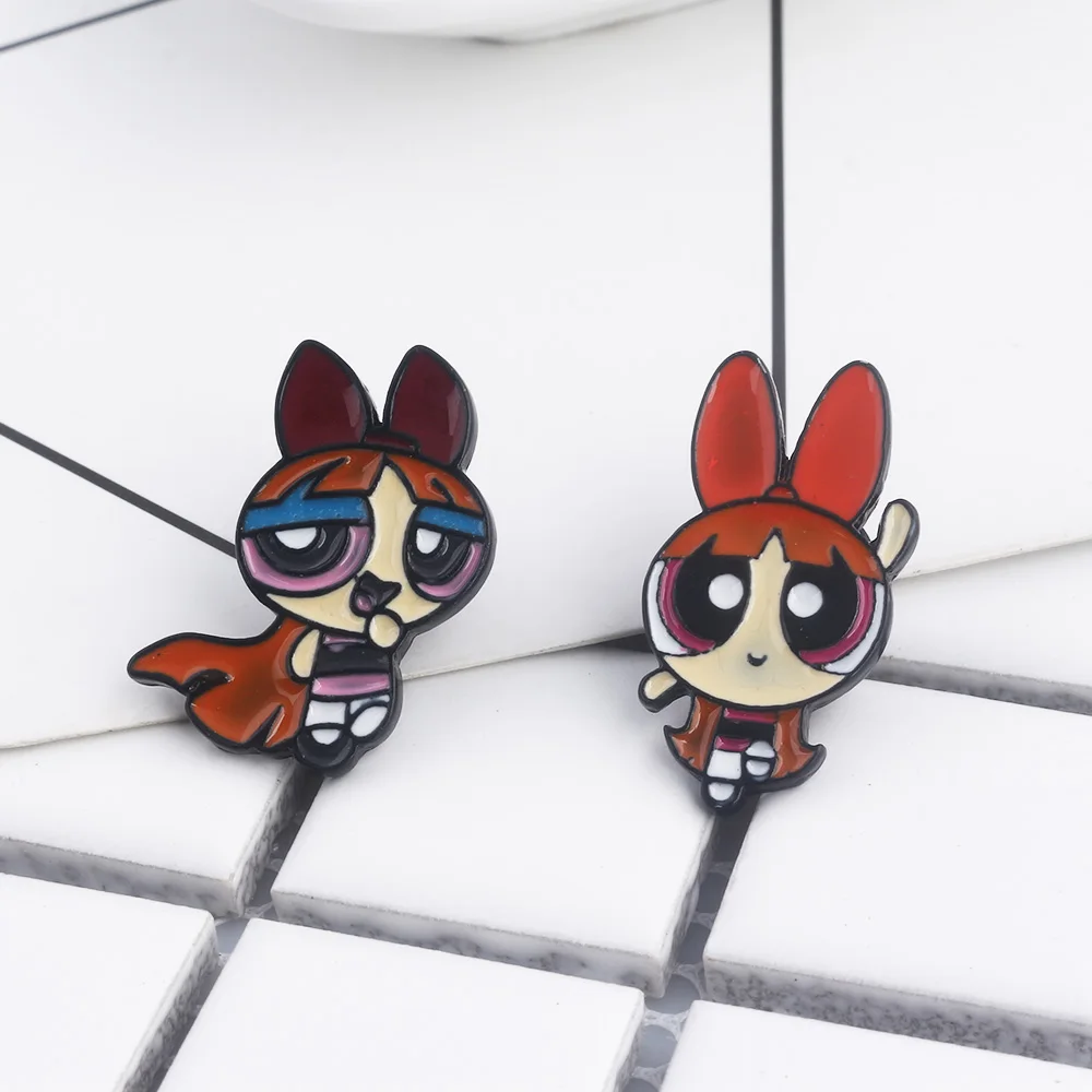Горячая аниме Powerpuff брошь для девочек милый комплект металлическая эмаль шпильки