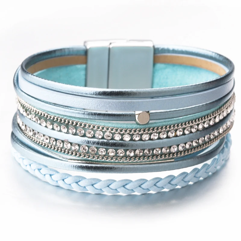 ALLYES плетеный кожаный браслет женский pulseira feminina Boho кристалл металлический Шарм Многослойные широкие браслеты для женщин ювелирные изделия