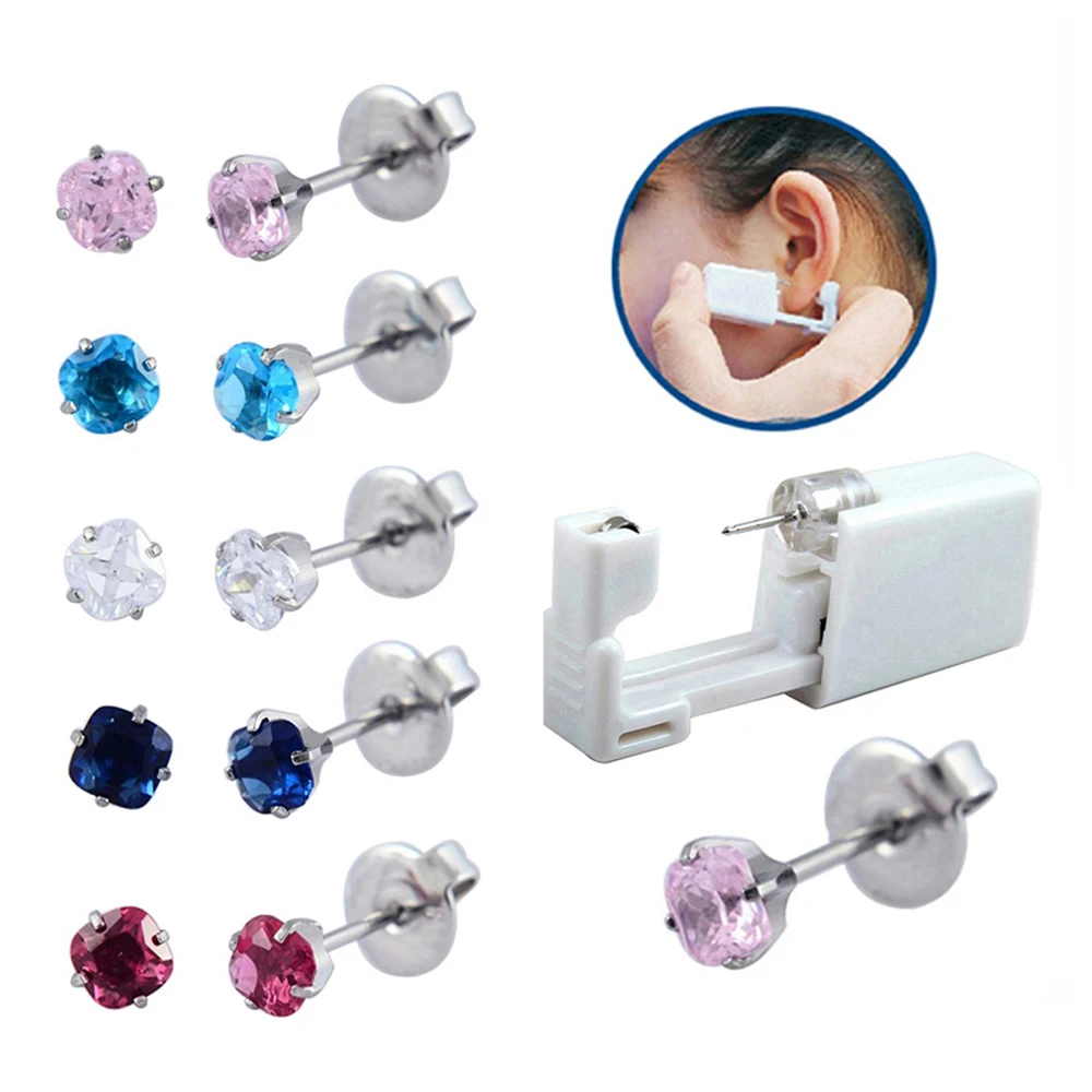 

5 шт. одноразовый пистолет пирсинг уха единиц с квадратной формы с квадратными кристаллами циркония серьги-гвоздики в форме тоннелей, бижут...