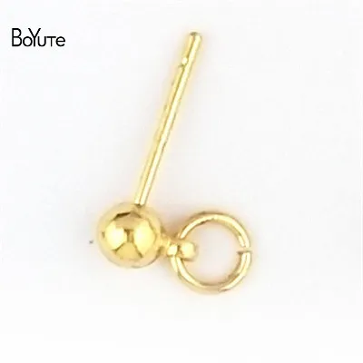 KC Gold Plated BoYuTe 50 шт. металлические латунные 4*13 мм Серьги-шарики гвоздики с прыгающим кольцом Diy булавки серьги Запчасти Аксессуары - Цвет: KC Gold Plated
