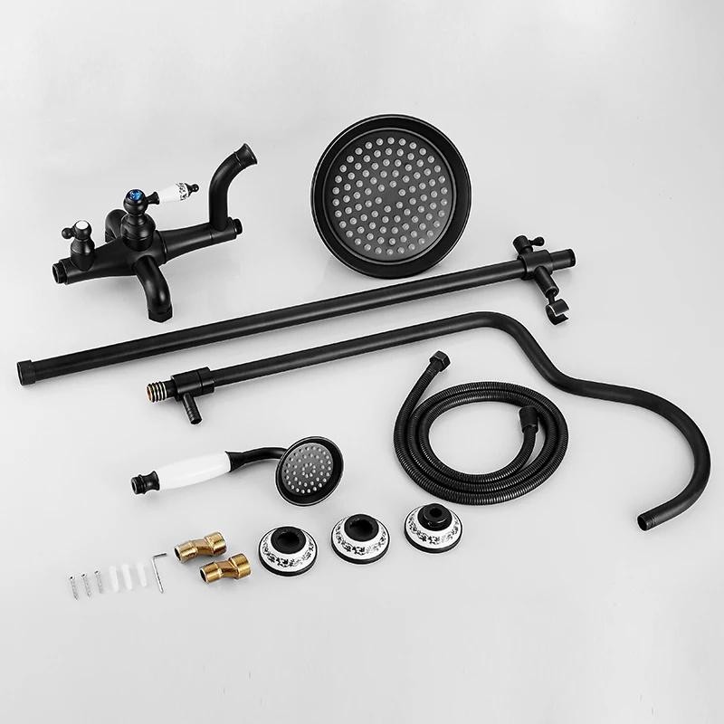 

Bathroom Black Oil Paint Solid Brass Bathtub Shower Set Wall Mounted 8" Rainfall Shower Mixer Tap Faucet 3-functions Mixer Valve