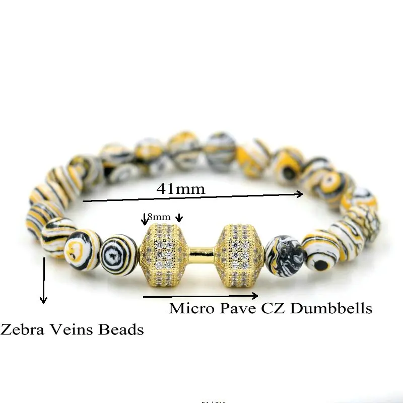 BPPCCR Зебра вен бусины микро паве ЧР гантели штанги Фитнес Браслеты Мужчины