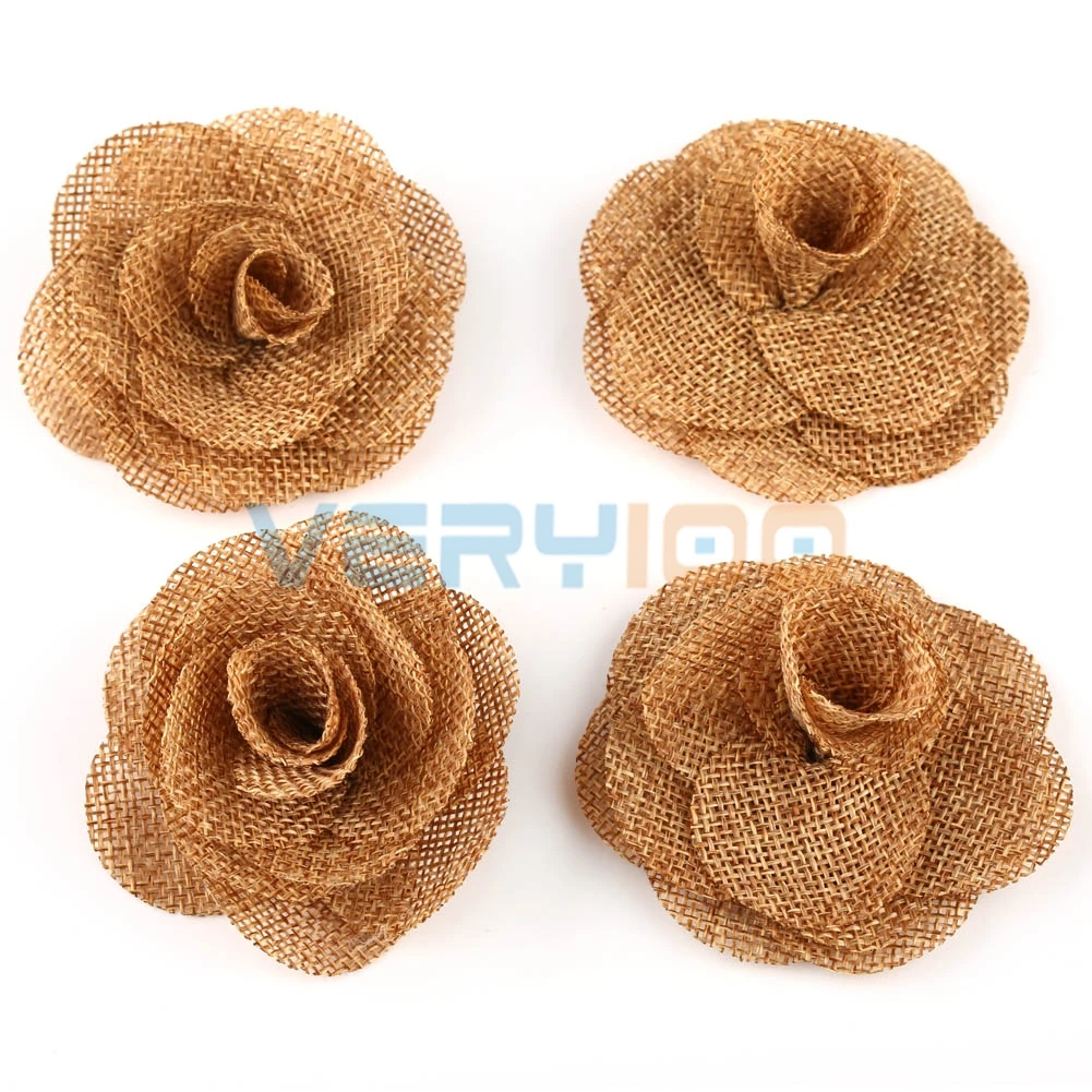 Новинка 6X ручная работа Hessian Burlap розы потертые шикарные цветы деревенский