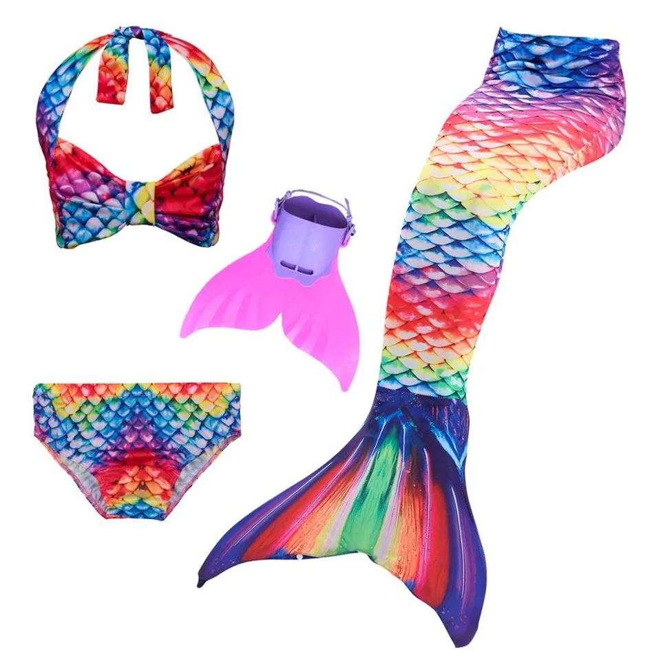 With Fins 4 Детский Костюм Русалки с монофином для девочек, купальное платье, детское бикини, купальник на Хэллоуин, юбка для костюмированной вечеринки - Цвет: With Fins 4