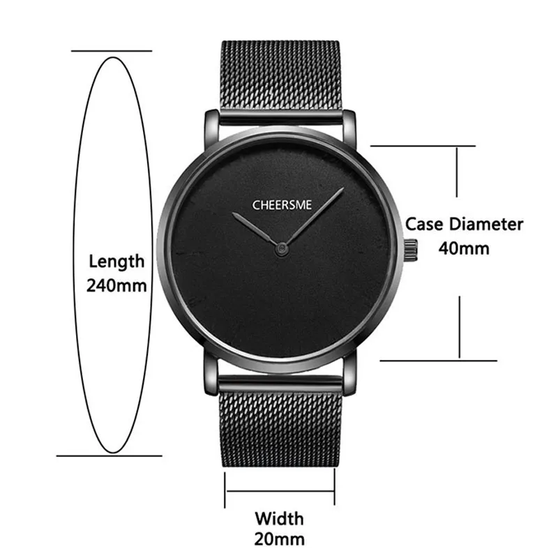 Минималистичный дизайн мужские часы черные ультратонкие водостойкие кварцевые