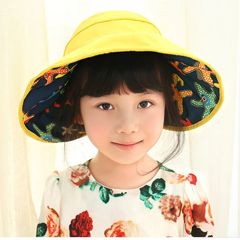 Новый корейский двухсторонний летние шляпы от солнца для девочек детская