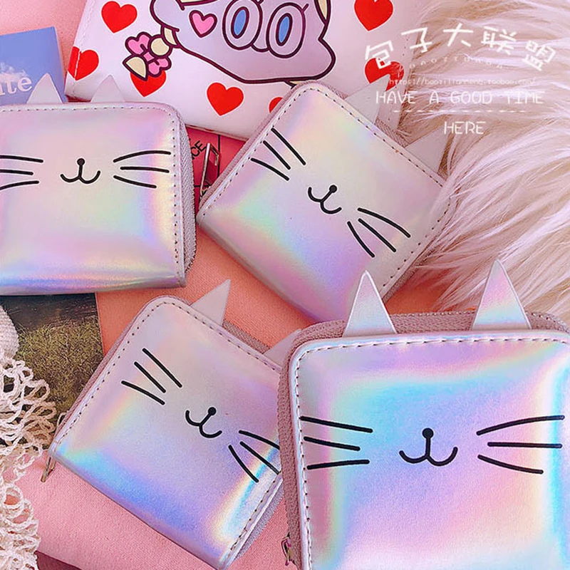 Женские кожаные кошельки с мультяшным котом Kawaii короткий кошелек из