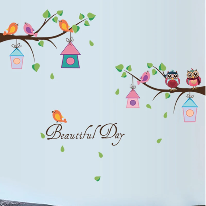 

Cartoon DIY animal Owl tree Wall Stickers Birds Branchs Vinyl for Kids Home Decor Mural removable Decal stickers on the wall