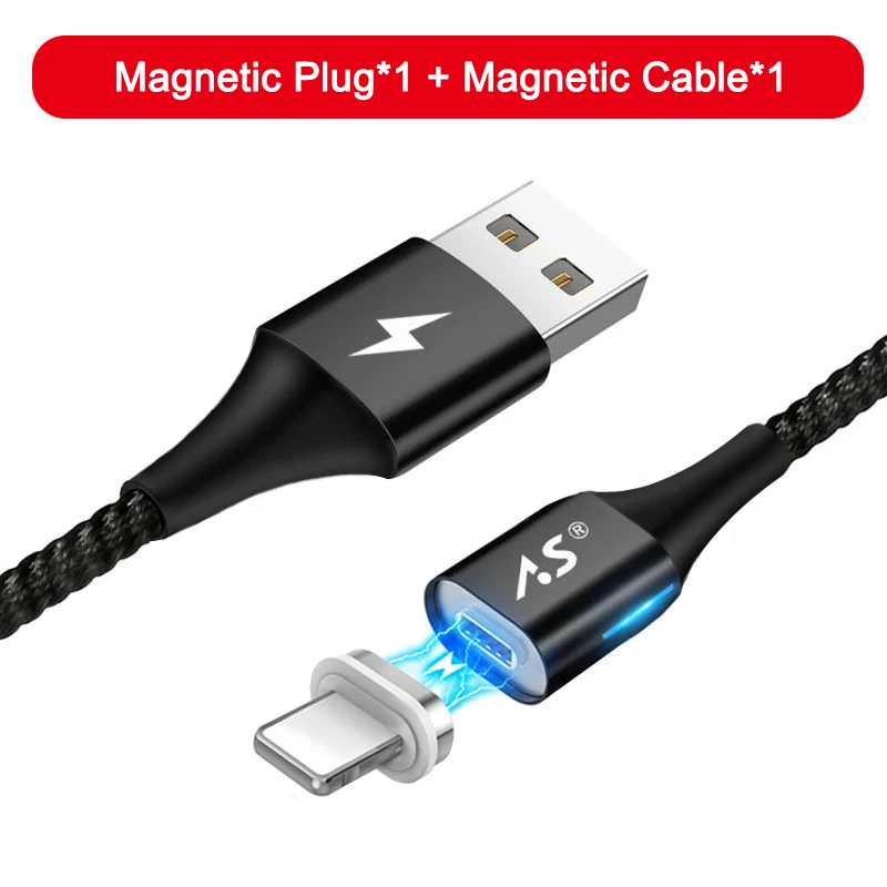 A.S светодиодный магнитный кабель USB C с магнитной вилкой, кабель Micro usb type C, кабель USB для iPhone, samsung, Xiaomi, huawei, LG, шнур для передачи данных, 1 м - Тип штекера: Black Cable Kit
