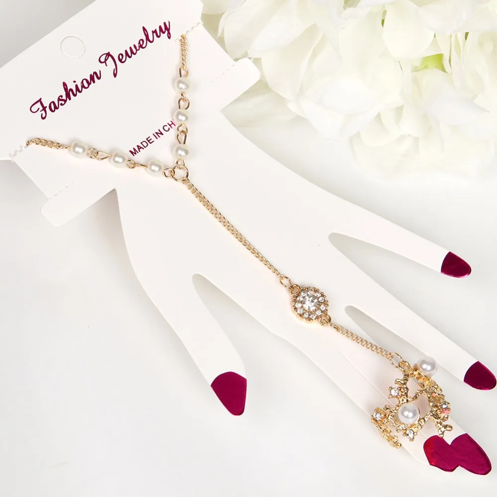 Уникальный стильный браслет MOULANFA на палец цепочка с жемчугом золотого цвета