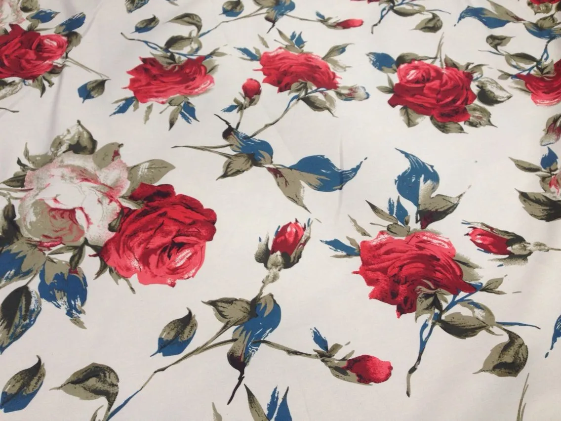

LEO&LIN Rural DIY Manual Satin Cloth Art Restoring White With Red Roses Patchwork Cotton Fabric Tissus 50cm