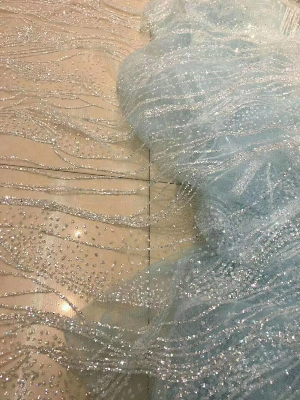 New arrival JIANXI.C-9410 french net lace fabric with glued glitter sequins african tulle | Дом и сад
