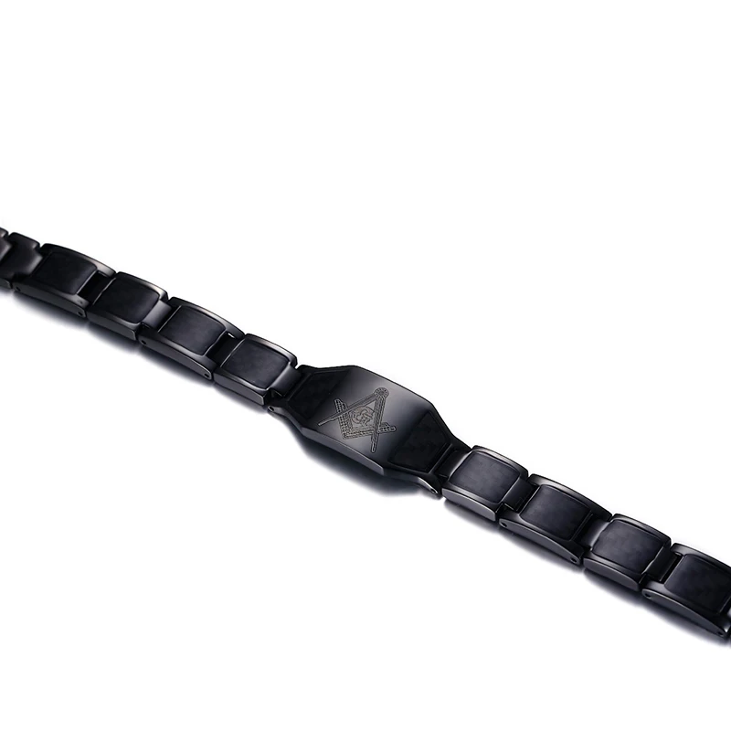 black bracelet Черный браслет для мужчин, ручная цепочка, углеродное волокно, нержавеющая сталь, магнитные браслеты и браслеты, масонские модные ювелирные изделия - Окраска металла: black bracelet