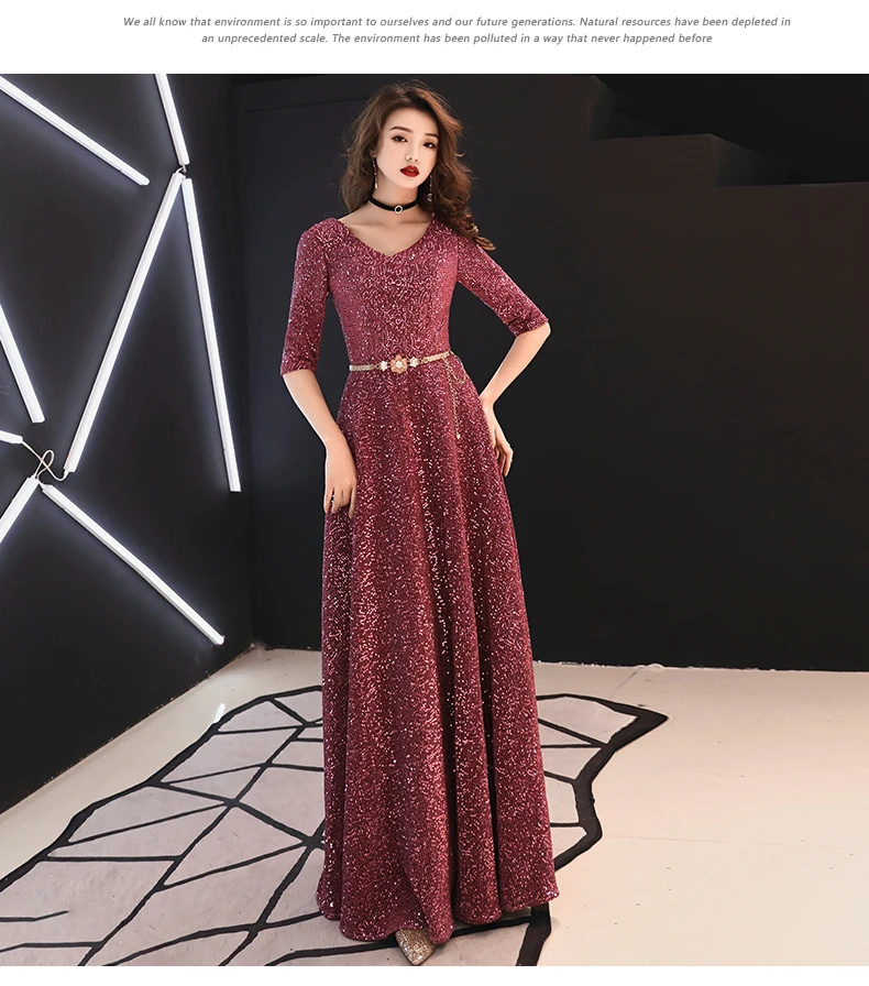 Вечернее платье weiyin De Soiree, вечернее платье, реальные фотографии, винно-красный цвет, вечерние платья с блестками, официальное длинное вечернее платье, WY1233
