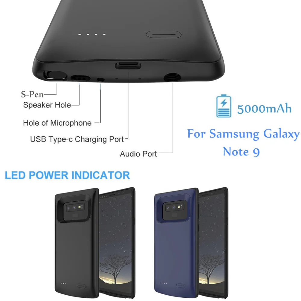 5000 мАч Расширенный чехол для зарядки телефона для samsung Galaxy Note 9 перезаряжаемый внешний защитный аккумулятор