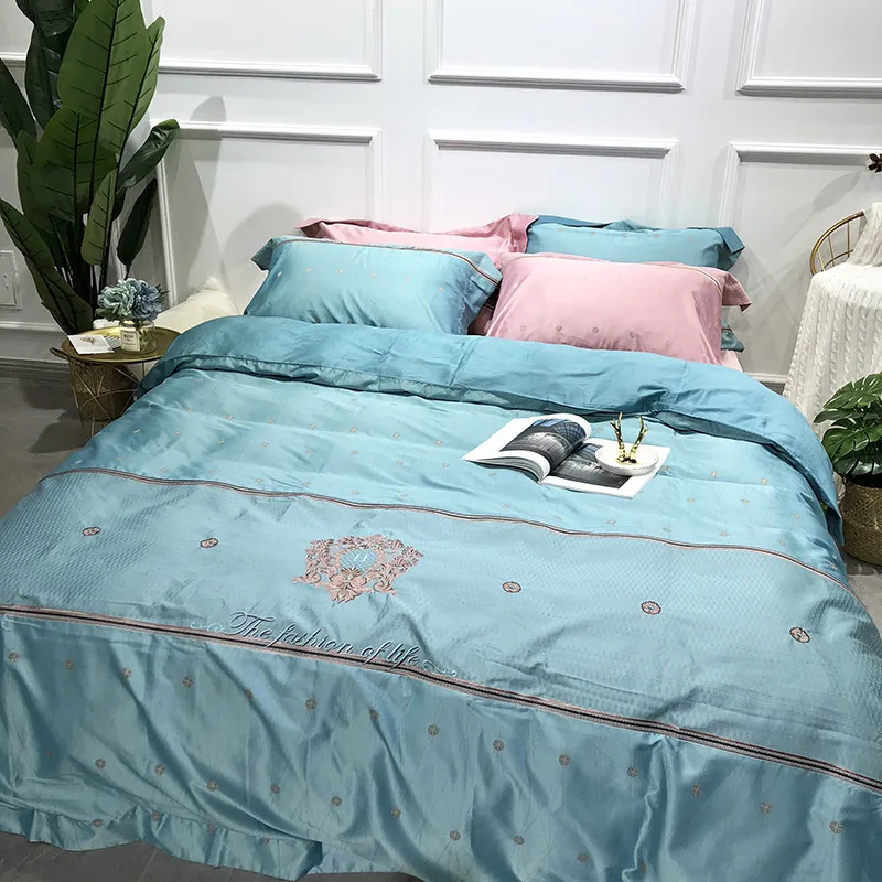 60 s из египетского хлопка шелковое Роскошные Embroid Постельное белье 4 шт. King queen Размеры черная простыня одеяло чехол наволочки