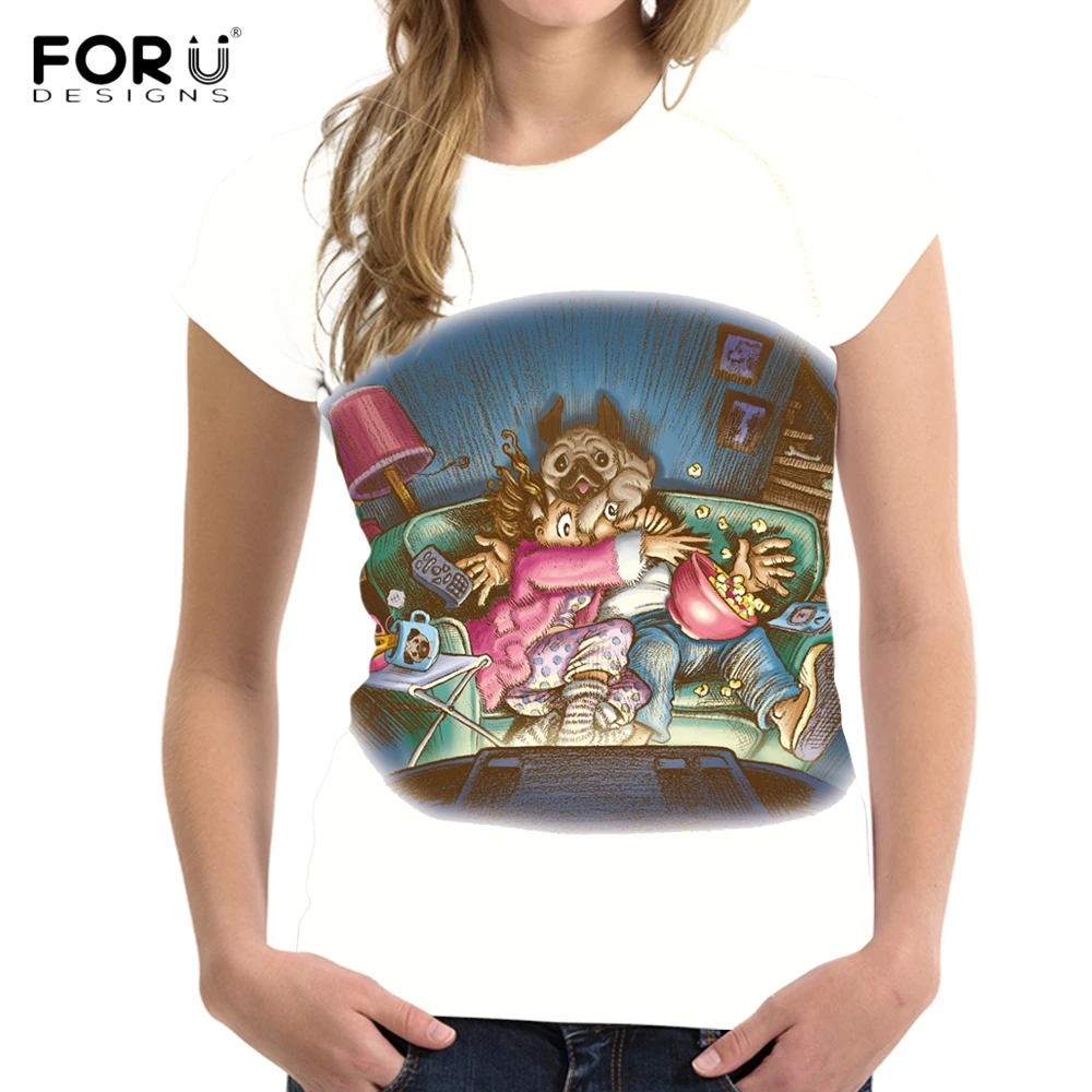 FORUDESIGNS/Kawaii Watch TV мопса/с принтом на тему собак женские летние футболки Harajuku