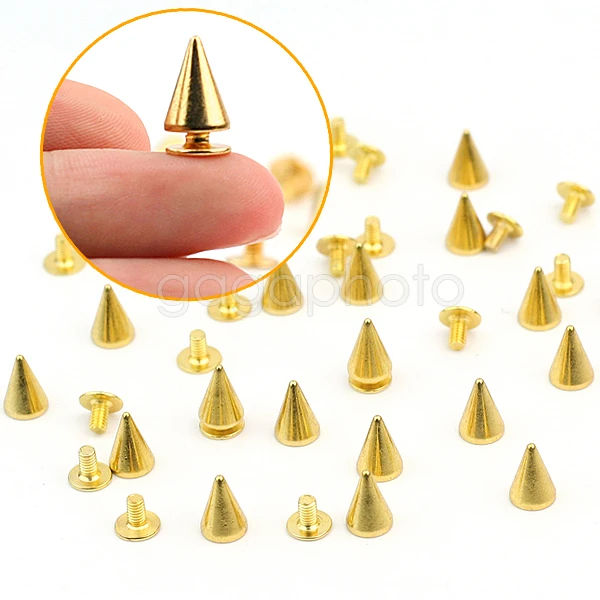 20 металлические 10 мм золотые шипы в стиле панк-рок конические шпильки с отверткой