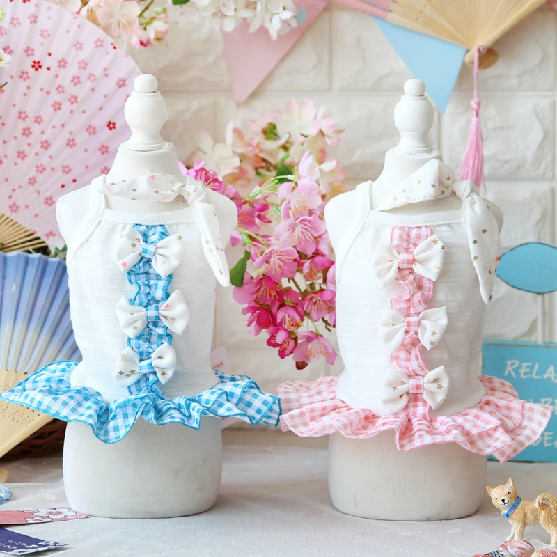 PETSTYLE летнее платье для собаки рубашка с бантом в клетку костюм щенка кота