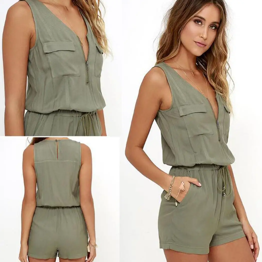 Женский Повседневный однотонный v-образный вырез без рукавов на шнурке молнии