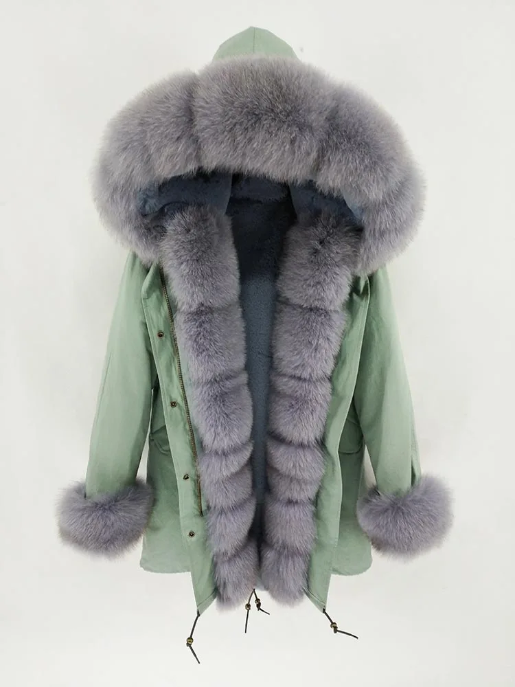 2022 Fashion Winter Jacket Women Real Fur Coat Natural Real Fox Fur Collar Loose Long Parkas Big Fur Outerwear Detachable