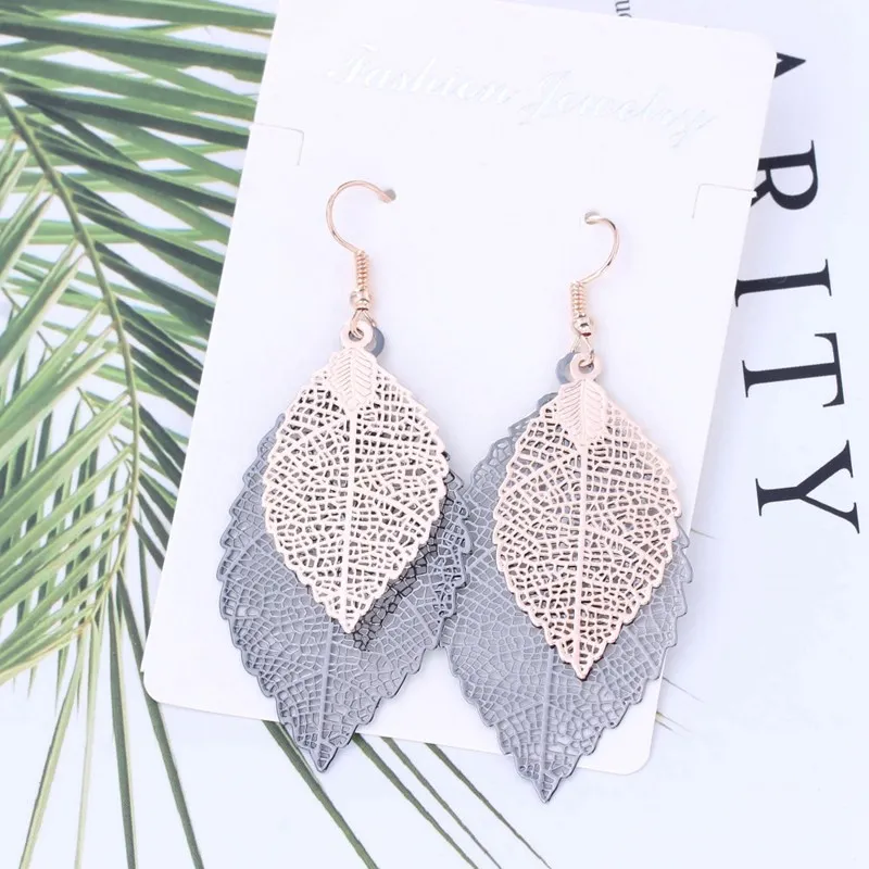 

Vintage Colour Leaf Dangle Earring Fashion Hollow Out Design Big Bohemian Drop Earrings For Women Metal leaves pendientes Gifts