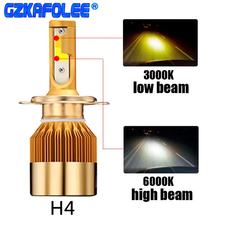 GZ KAFOLEE двухцветные Автомобильные фары H1 Led H3 H4 H7 3000K 6000K 9600LM H8 H9 H11 HB3 9005 HB4 9006 9012