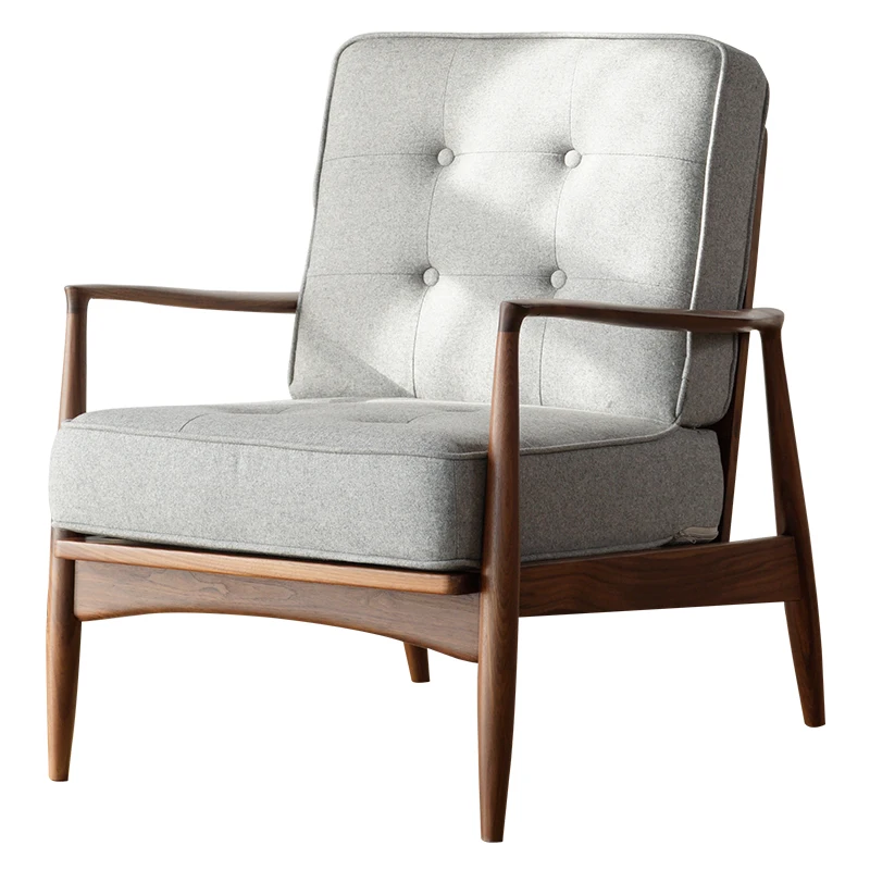 Louis Fashion Modern Concise Negotiation Lazy Cloth Black Walnut Furniture Nordic Solid Wood Single Armchair Sofa Chair