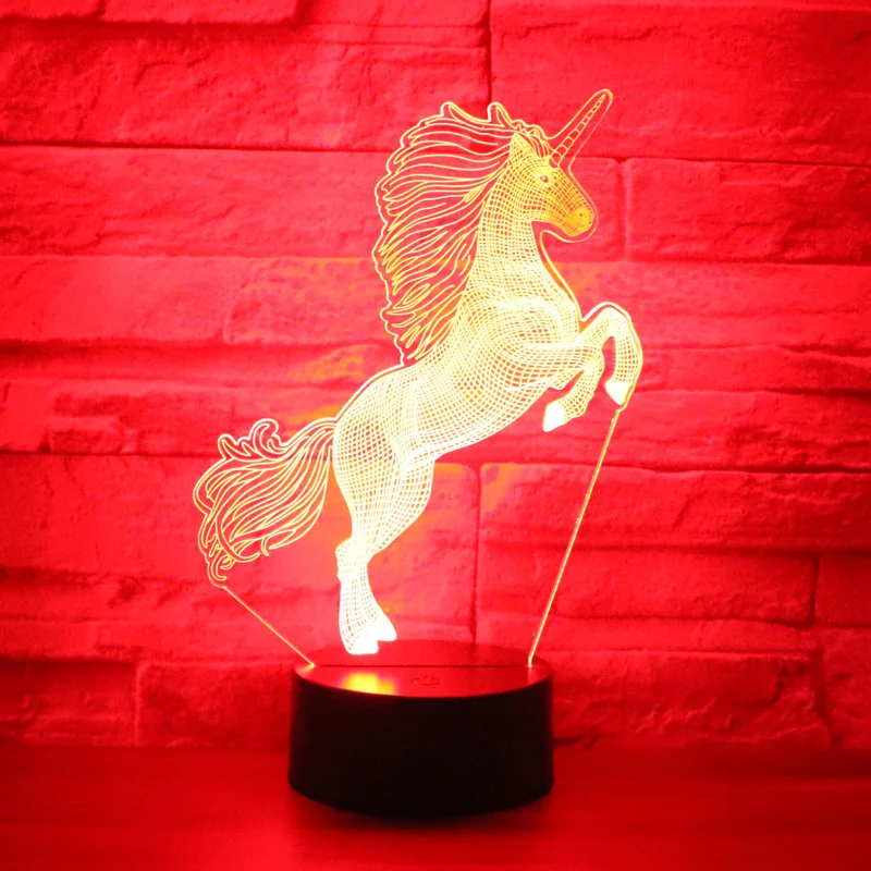 

3D LED Night Light for Leap up Unicorn with 7 Colors Light Home Decoration Horse Lamp Amazing Visualization Optical Illusion