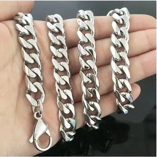 

13mm/15mm wide choose Men's Pure Stainless Steel High Polished Fashion Curb Chain Link Necklaces 18''-40''